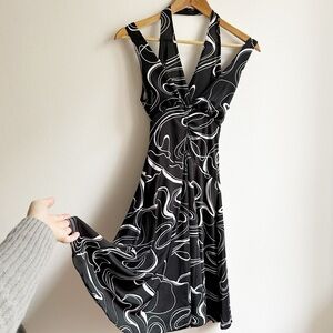 Y2K Black White Swirl Halter Dress S/M